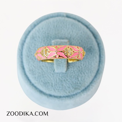 انگشتر دخترانه میناکاری طرحدار صورتی