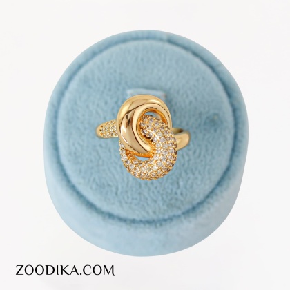 انگشتر پیچ زنانه رنگ ثابت نگین دار طلایی