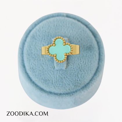 انگشتر دخترانه طرح کارتیه با گل فیروزه ای