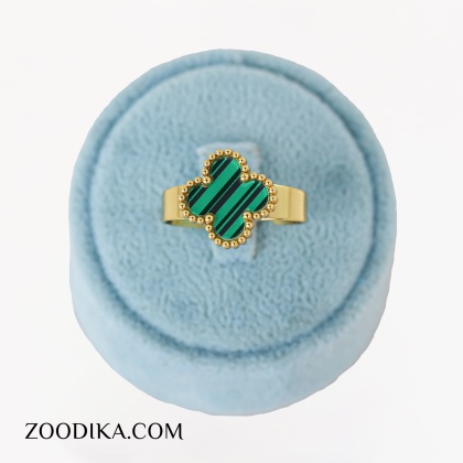 انگشتر کارتیه با گل سبز فری سایز رنگ ثابت