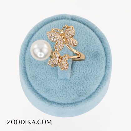 انگشتر مرواریدی پروانه نگین دار ژوپینگ طلایی