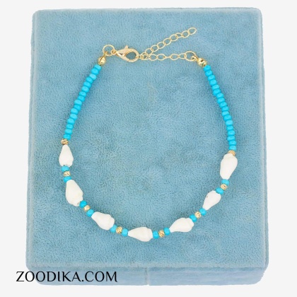 پابند دخترانه صدفی با مهره های آبی خفن