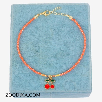 پابند زنانه گیلاسی با مهره های نارنجی