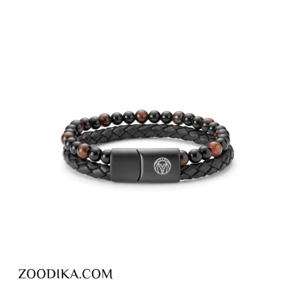 دستبند مردانه چرم و مهره ای کد AD13
