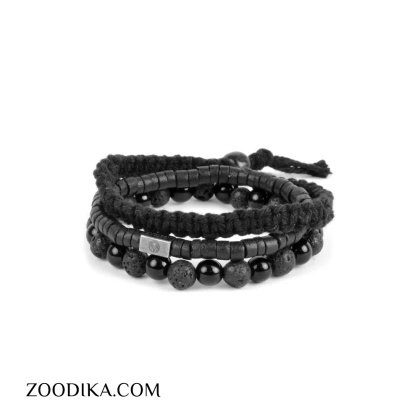 دستبند مردانه چرم و مهره ای مدل فیوا کد AD14