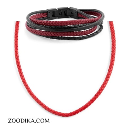 ست گردنبند و دستبند مردانه چرم کد DB1