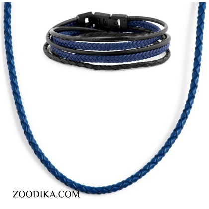 ست گردنبند و دستبند مردانه دو رنگ چرمی کد DB4