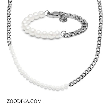 ست گردنبند و دستبند مردانه مدل مروارید کد DB7