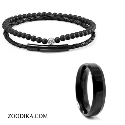 ست دستبند و انگشتر مردانه مهره ای کد DE6