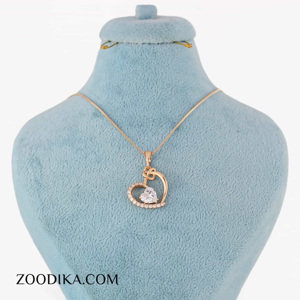 گردنبند بدل دخترانه ژوپینگ قلبی نگین دار طلایی