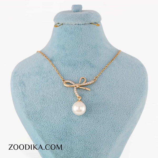 گردنبد پاپیونی و مرواریدی ژوپینگ طلایی رنگ ثابت