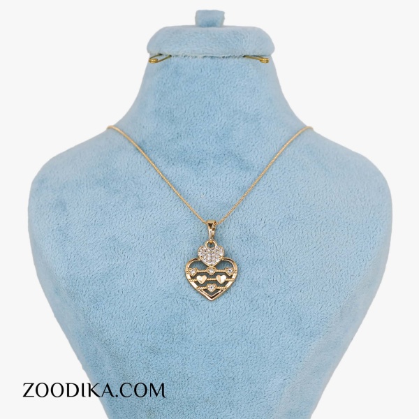 پلاک و زنجیر ژوپینگ قلبی طلایی نگین دار
