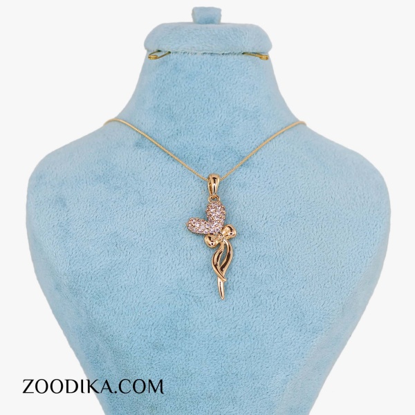 پلاک و زنجیر ژوپینگ پاپیونی طلایی نگین دار