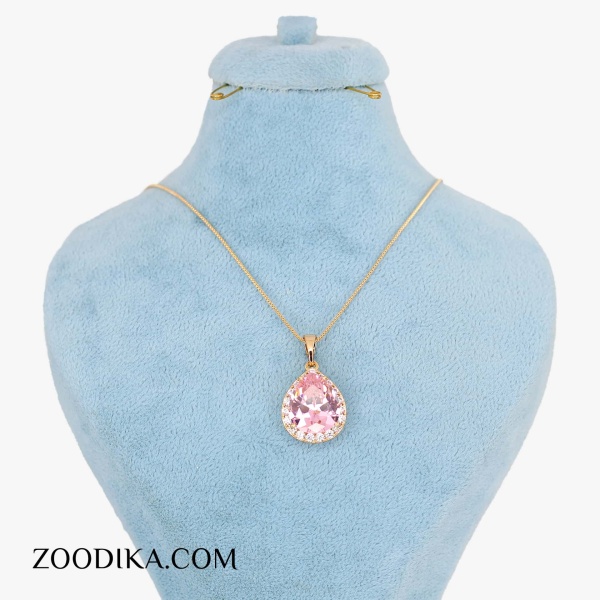 گردنبند دخترانه ظریف ژوپینگ اشکی نگین صورتی