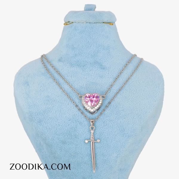 گردنبند استیل دو زنجیری قلبی