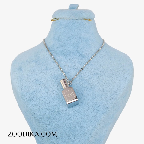 گردنبند استیل دخترانه مدل شیشه عطر نقره ای