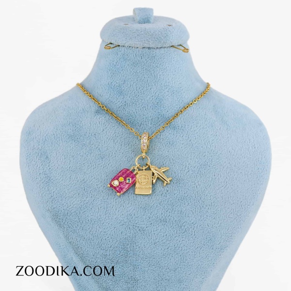 گردنبند استیل مدل لبوبو نگین دار
