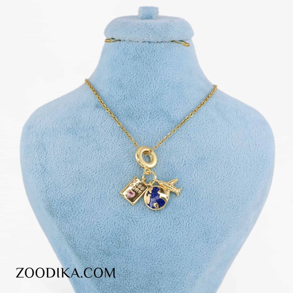 گردنبند دخترانه استیل مدل قلب و ماه طلایی