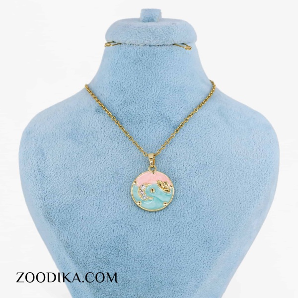 گردنبند دخترانه استیل دایره ای نگین رنگی نقره ای
