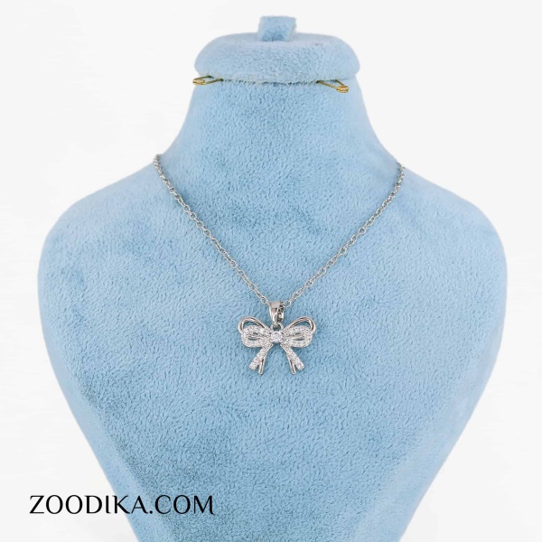 گردنبند استیل پاپیون رنگ ثابت نقره ای