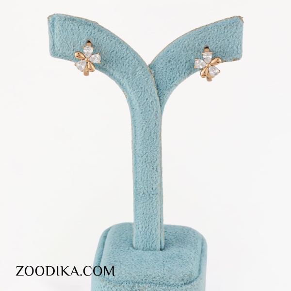 گوشواره گل ریز ژوپینگ طلایی نگین دار شیک