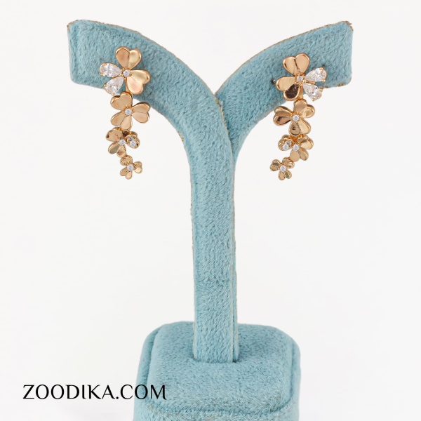 گوشواره زنانه طرح گل برند ژوپینگ نگین دار طلایی