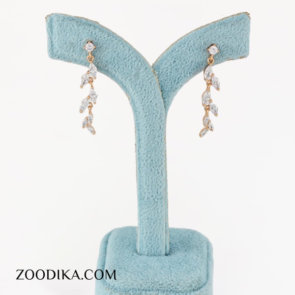 گوشواره طرح برگ شیک ژوپینگ طلایی نگین دار