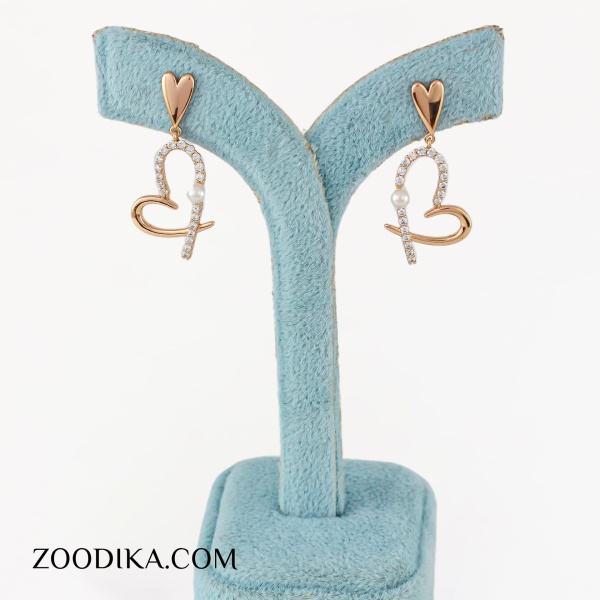 گوشواره میخی قلبی مرواریدی دخترانه طلایی جدید