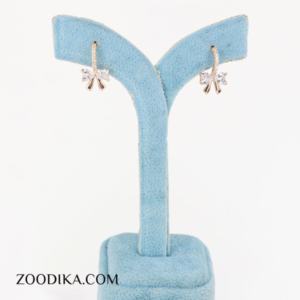 گوشواره میخی دخترانه ژوپینگ پاپیونی نگین دار