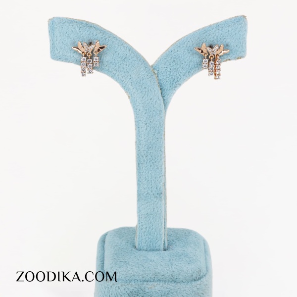 گوشواره میخی پروانه ای ژوپینگ نگین دار