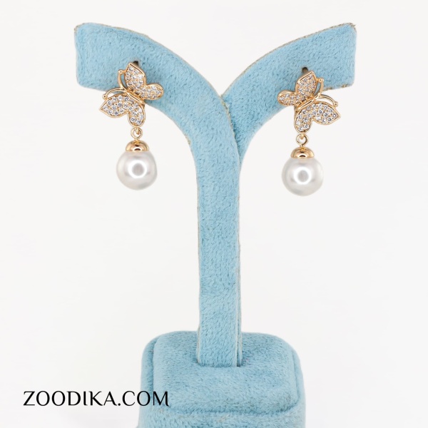 گوشواره بدل دخترانه مرواریدی پروانه ای