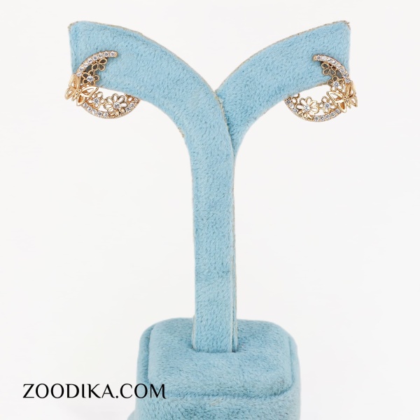 گوشواره بدل میخی مدل گل نگین دار طلایی