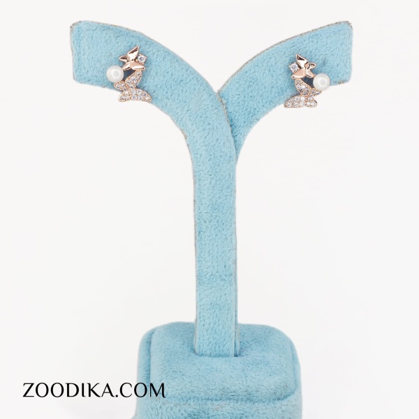 گوشواره میخی ژوپینگ مرواریدی پروانه ای نگین دار
