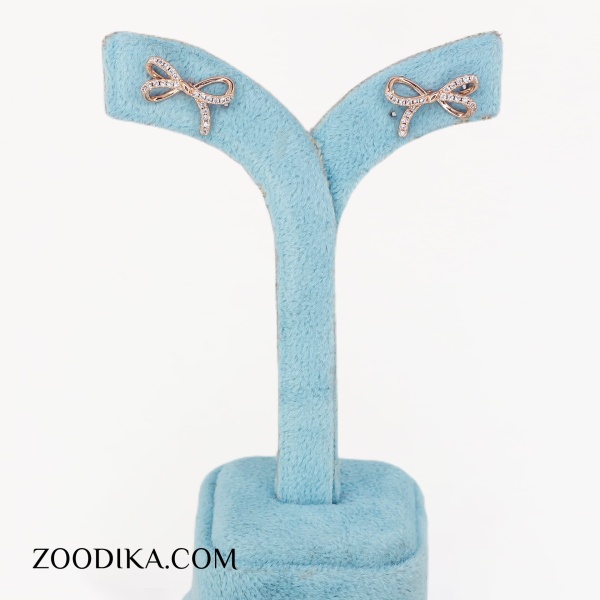 گوشواره میخی پاپیونی دخترانه ژوپینگ طلایی نگین دار