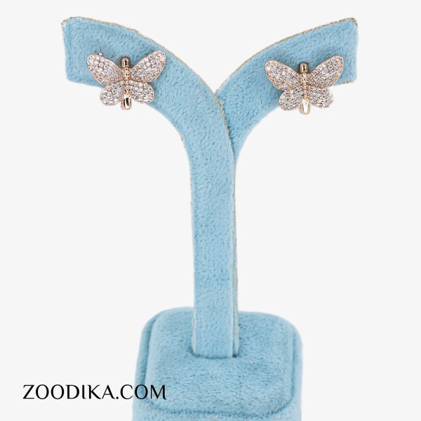 گوشواره حلقه ای  ژوپینگ مدل پروانه پر نگین