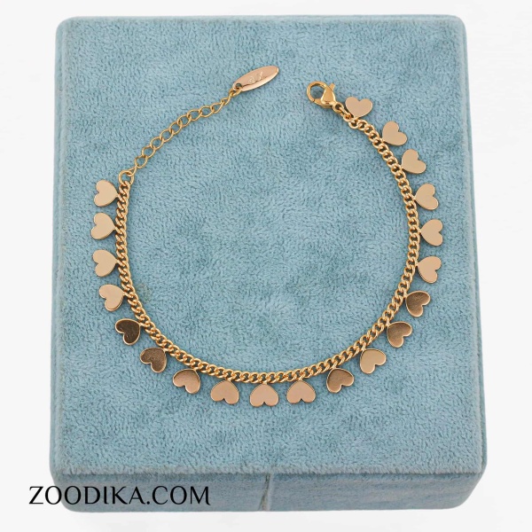 دستبند دخترانه زنجیری قلبی ژوپینگ بدون نگین