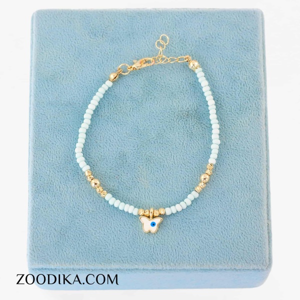 دستبند مهره ای آبی طرح پروانه جدید