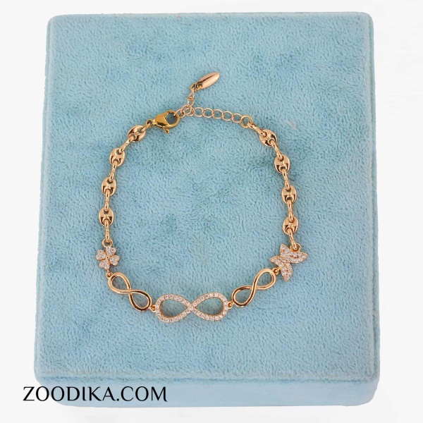 دست بند دخترانه بدل بینهایت طلایی نگین دار