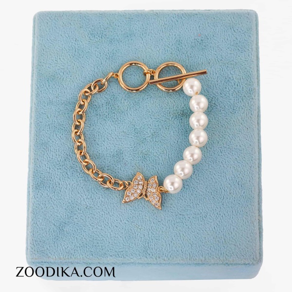 دستبند ژوپینگ مرواریدی پروانه ای شیک