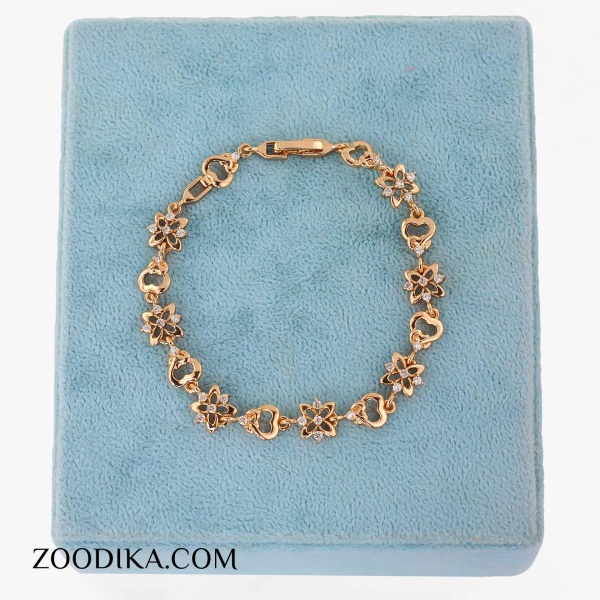 دستبند ژوپینگ مدل قلبی و گل نگین دار