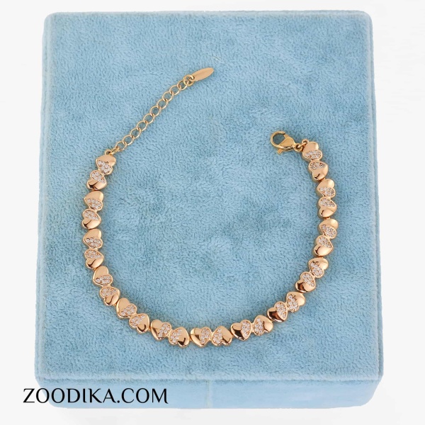 دستبند قلبی نگین دار طلایی ژوپینگ