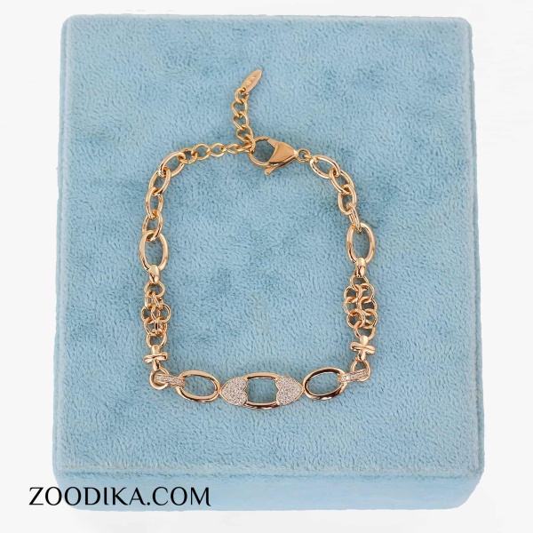 دستبند زنجیری گل ژوپینگ نگین دار طرح طلا