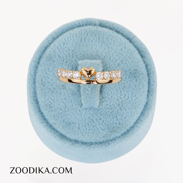 انگشتر دخترانه قلبی ژوپینگ نگین دار طلایی
