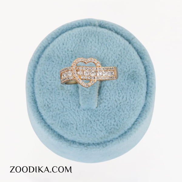 انگشتر بدل ژوپینگ قلبی پرنگین طلایی رنگ ثابت