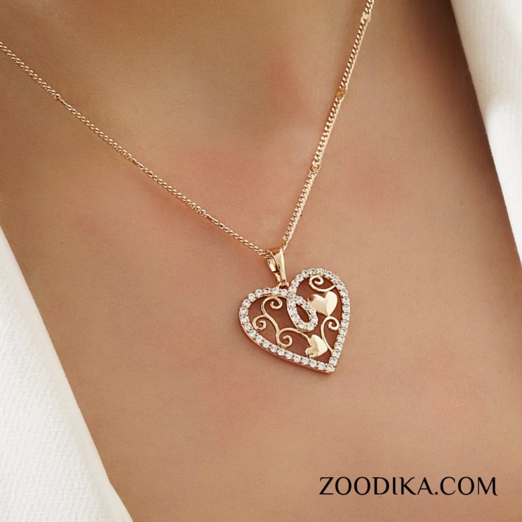 گردنبند ژوپینگ قلبی طلایی شیک نگین دار