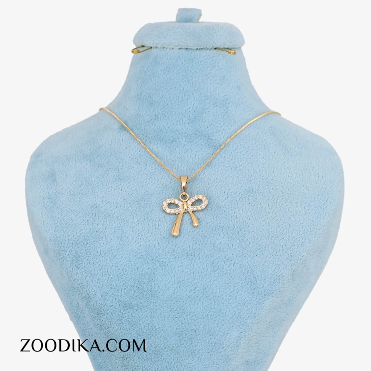 پلاک و زنجیر ژوپینگ پاپیونی دخترانه شیک طلایی