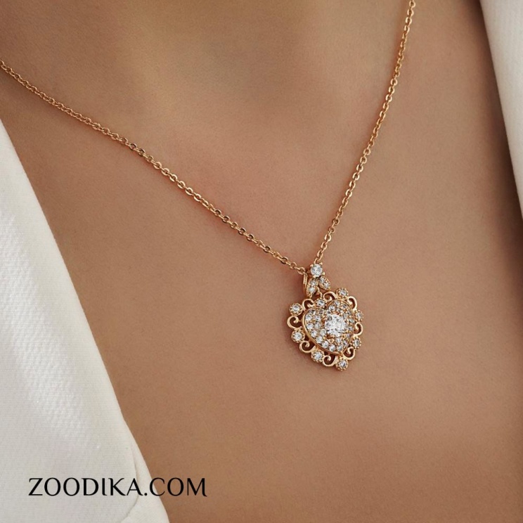 گردنبند دخترانه ظریف ژوپینگ قلبی نگین دار خفن