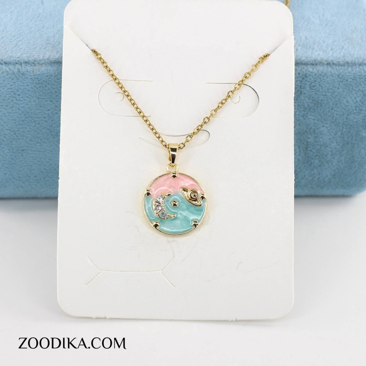 گردنبند دخترانه استیل دایره ای نگین رنگی نقره ای