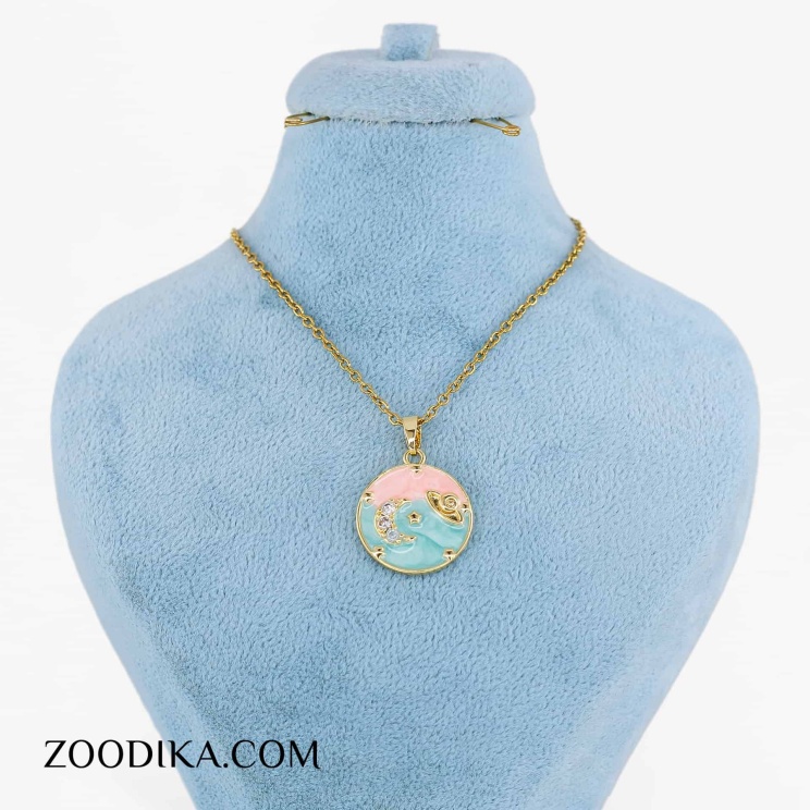 گردنبند دخترانه استیل دایره ای نگین رنگی نقره ای