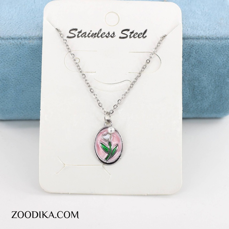 گردنبند دخترانه استیل مدل گل مرواریدی